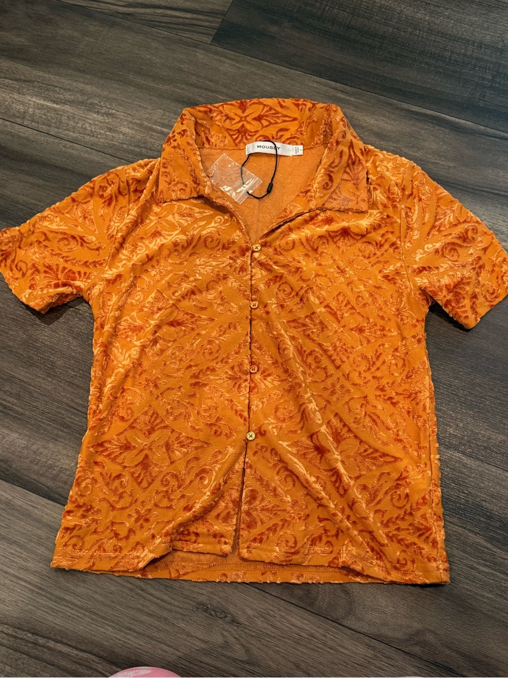 Moussy Orange Burnout Short-Sleeve Button-Up Top Japan